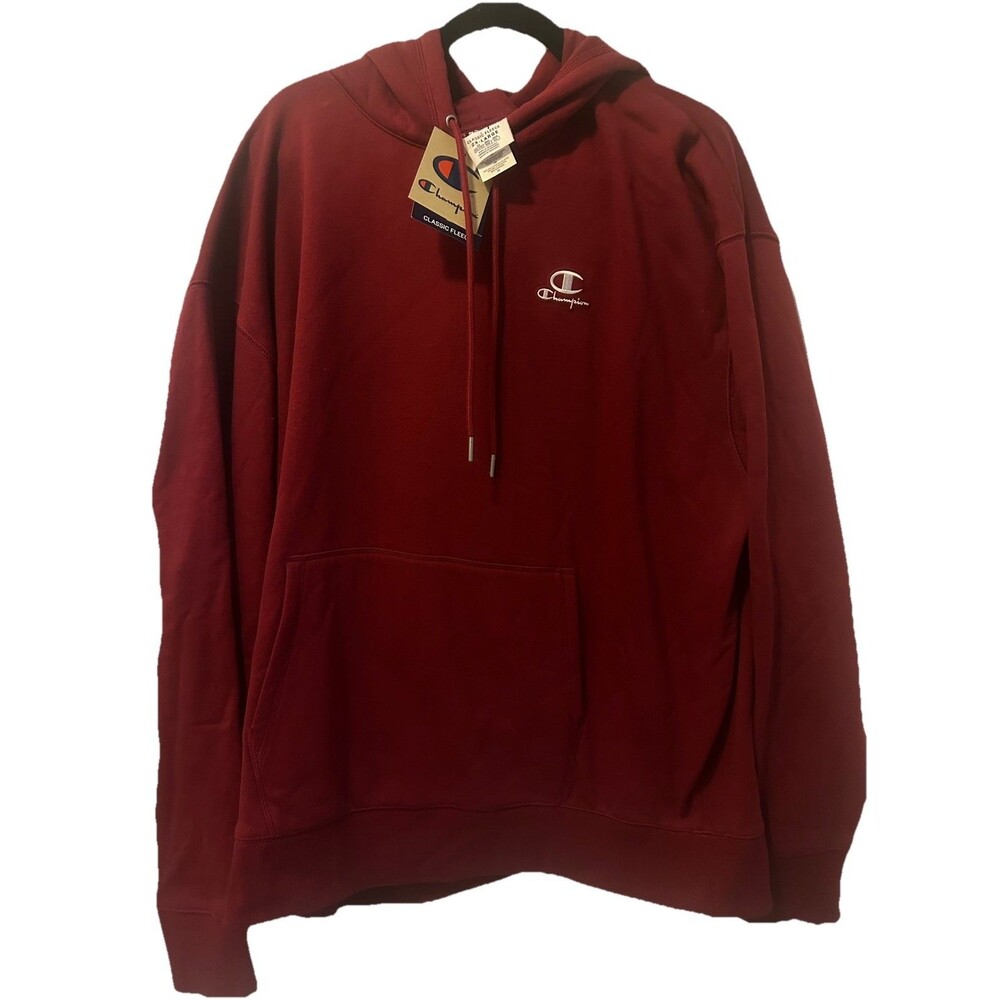 NWT CHAMPION Hoodie Fleece Lined 2XL Unisex Burgundy Long Sleeve Cotton Pockets